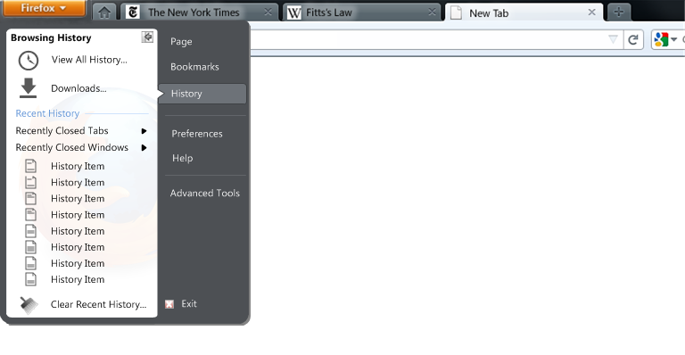 Firefox Menu button 2 column start menu right to left history open.png