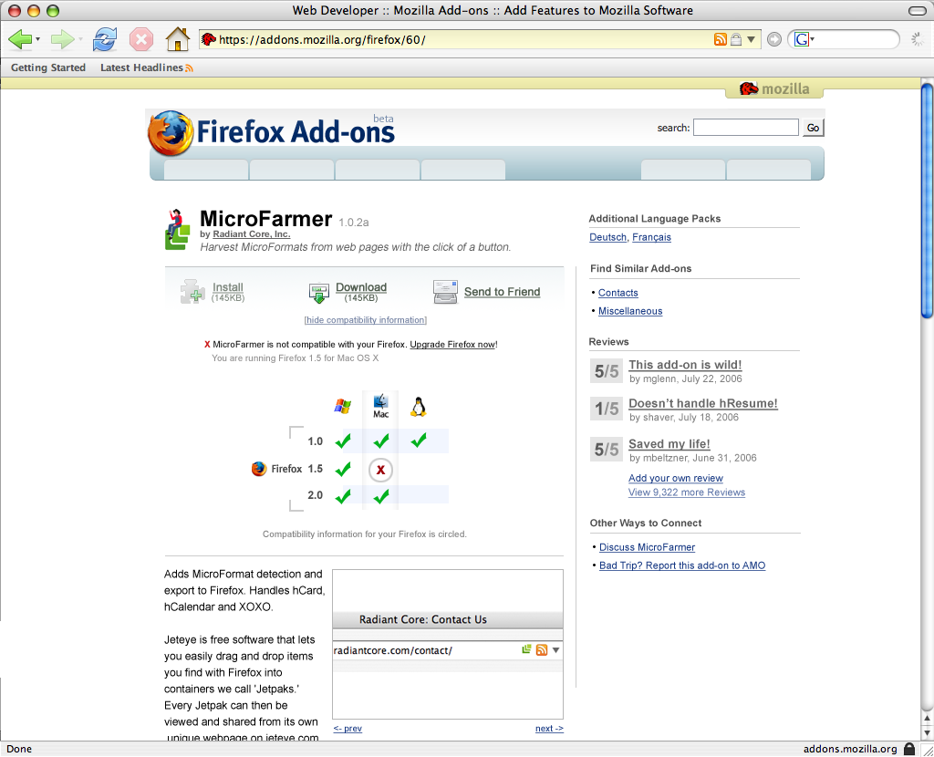 Add-on screen with expanded compatibility information