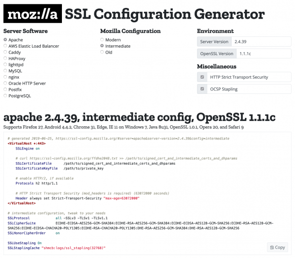 Mozilla SSL Configuration Generator