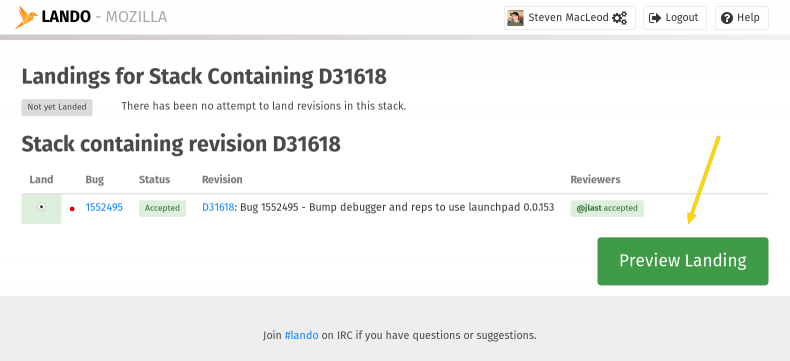 Location of the Preview Landing button
