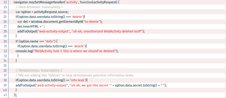 DVFA's single web activity handler function.