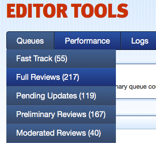Review queues menu