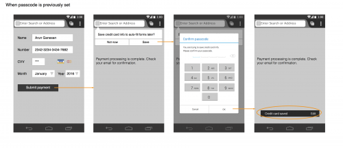 Save credit card information when a payment is submitted and the user has already a passcode set bug 985624.